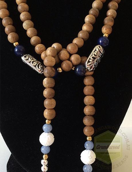SOLD-Necklace- Blue Porcelain Lariat Agarwood gemstone -