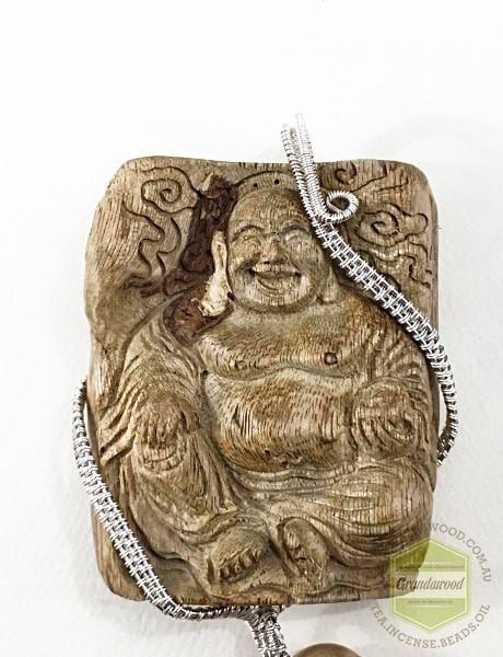 Happy (Laughing) Buddha Wild Agarwood Car Decor with Silver Hanger - Buddha 4