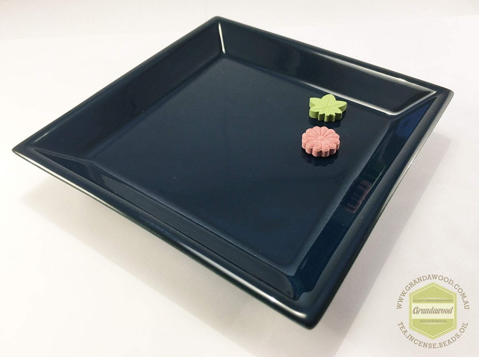 Incense Tray Ceramic Square (Blue/ Black) by Shoyeido - Blue