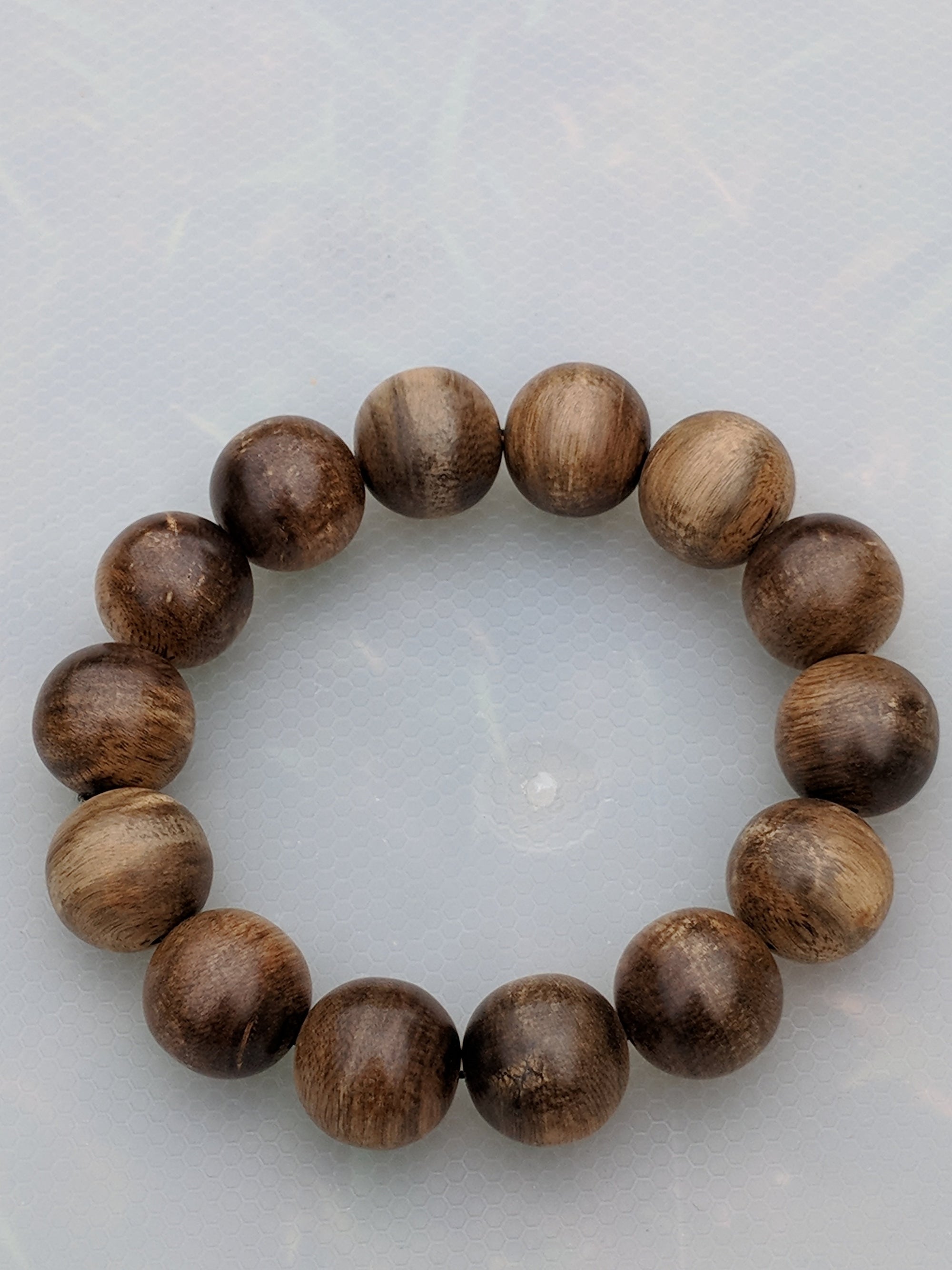 Wild Agarwood Bracelet Borneo 28g sandpaper polished 14 beads 16mm -