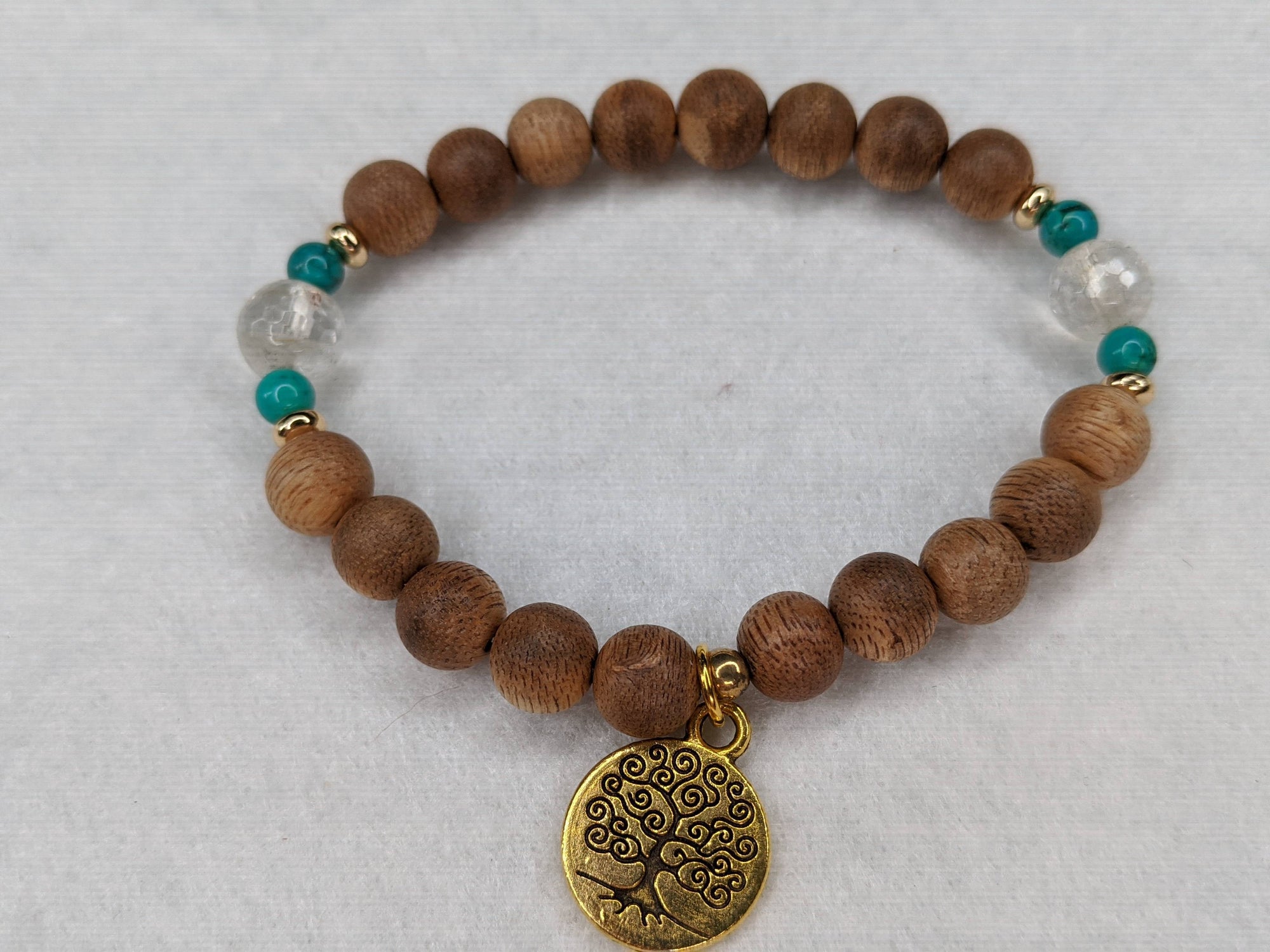 The Clarity - Cultivated agarwood 8mm bracelet with Tree of Life pedant, citrine and turquoise -