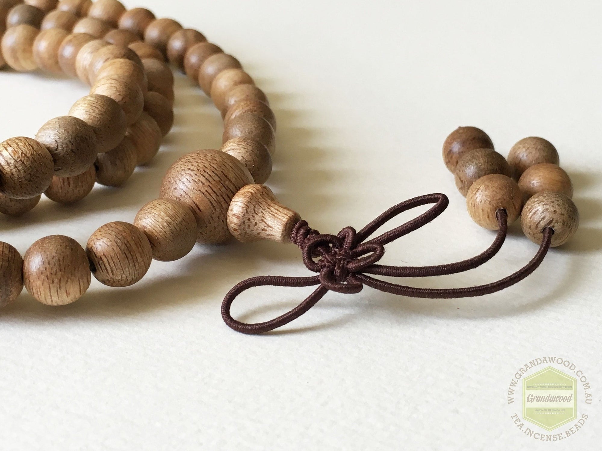 Young Vietnamese Cultivated Agarwood Mala beads 108 - Snake knot