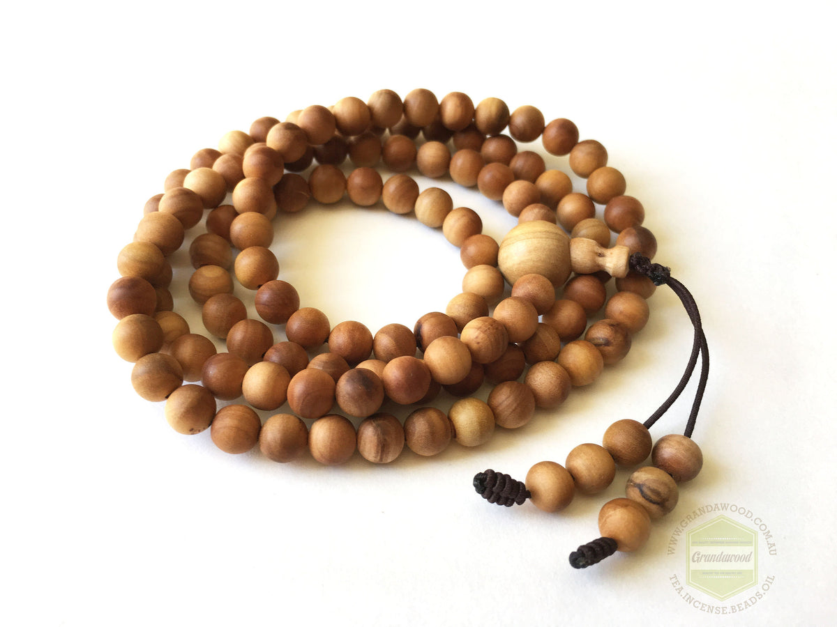 &quot;The Ageless mala &quot; - Wild Aged Sandalwood Mala 108 beads 6mm and/or 8mm - 6mm / Elastic